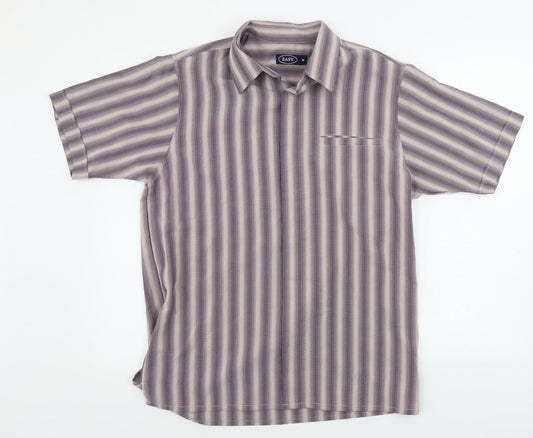 Easy Mens Brown Striped   Button-Up Size M