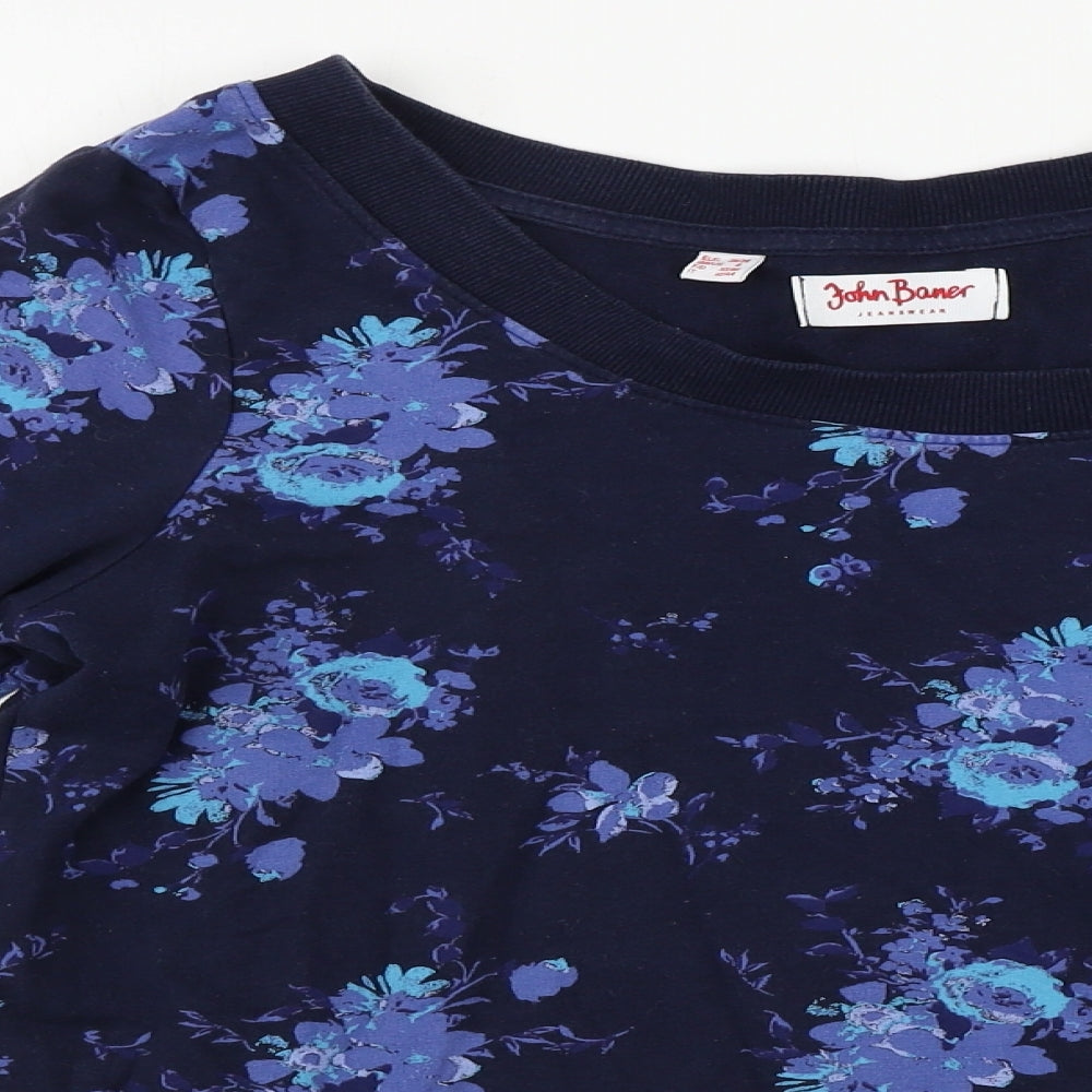 John Boner  Womens Blue Floral  Pullover Jumper Size S