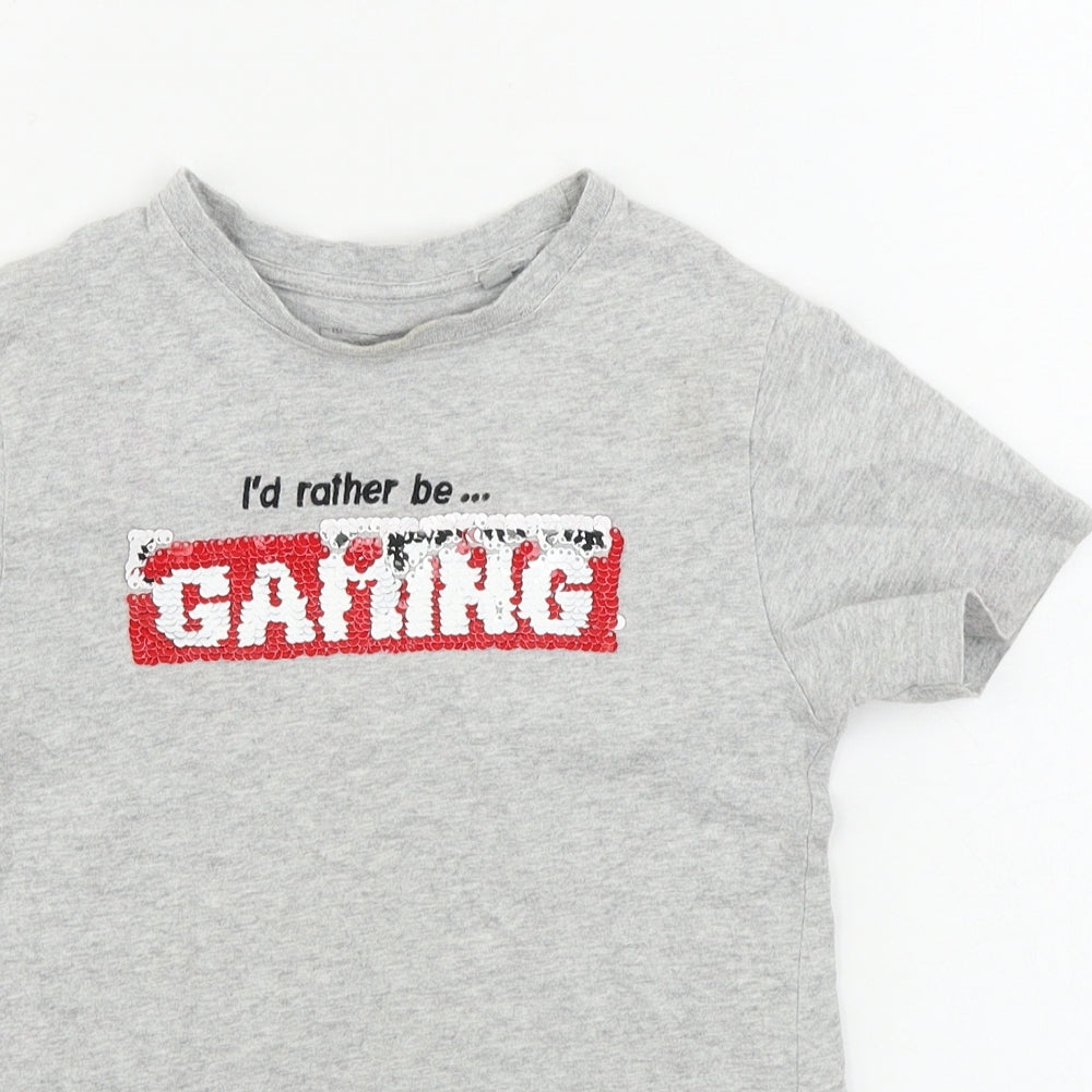 NEXT Boys Grey   Basic T-Shirt Size 6 Years  - sequin detail