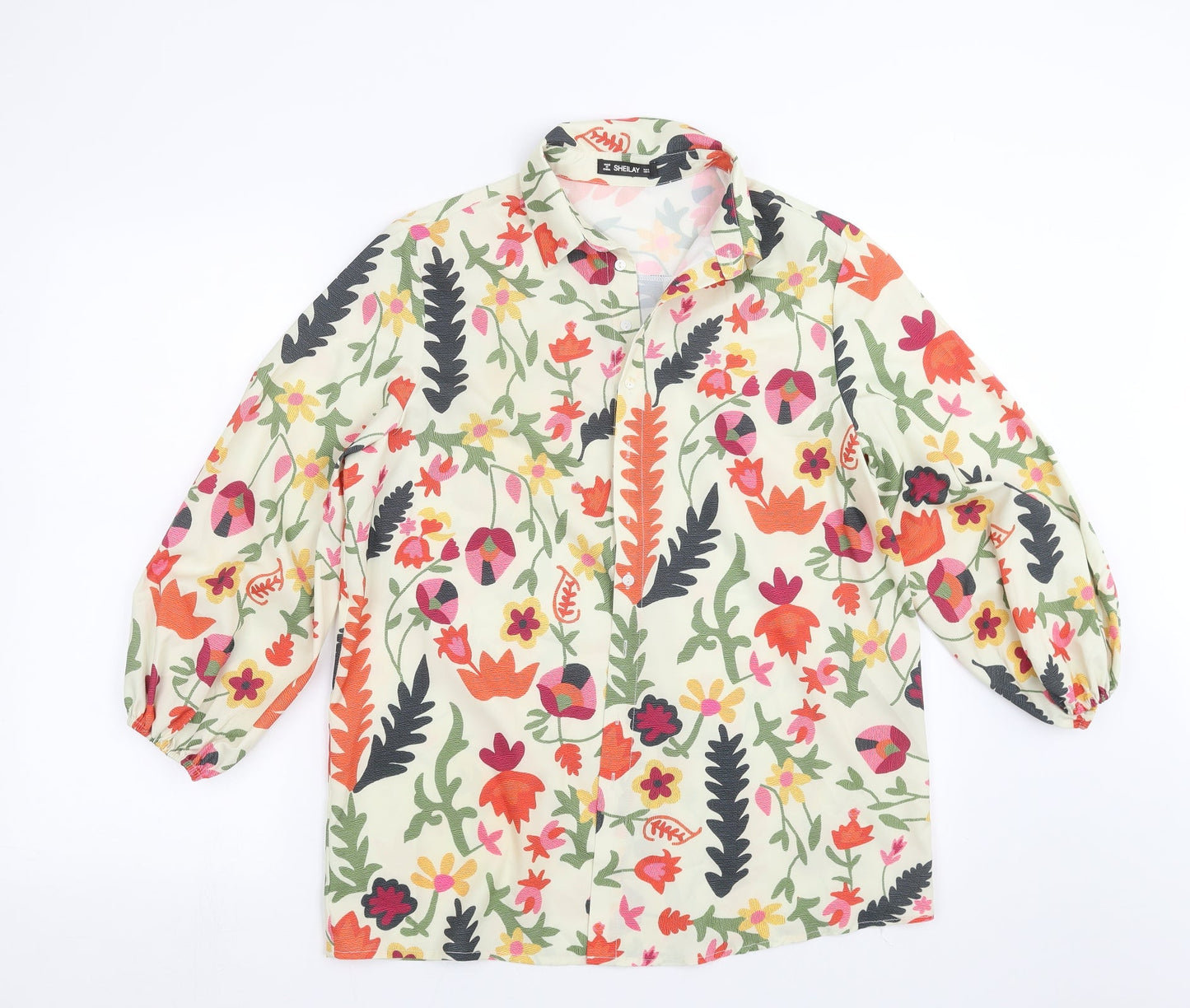 SHEILAY Womens Green Floral  Basic Blouse Size S