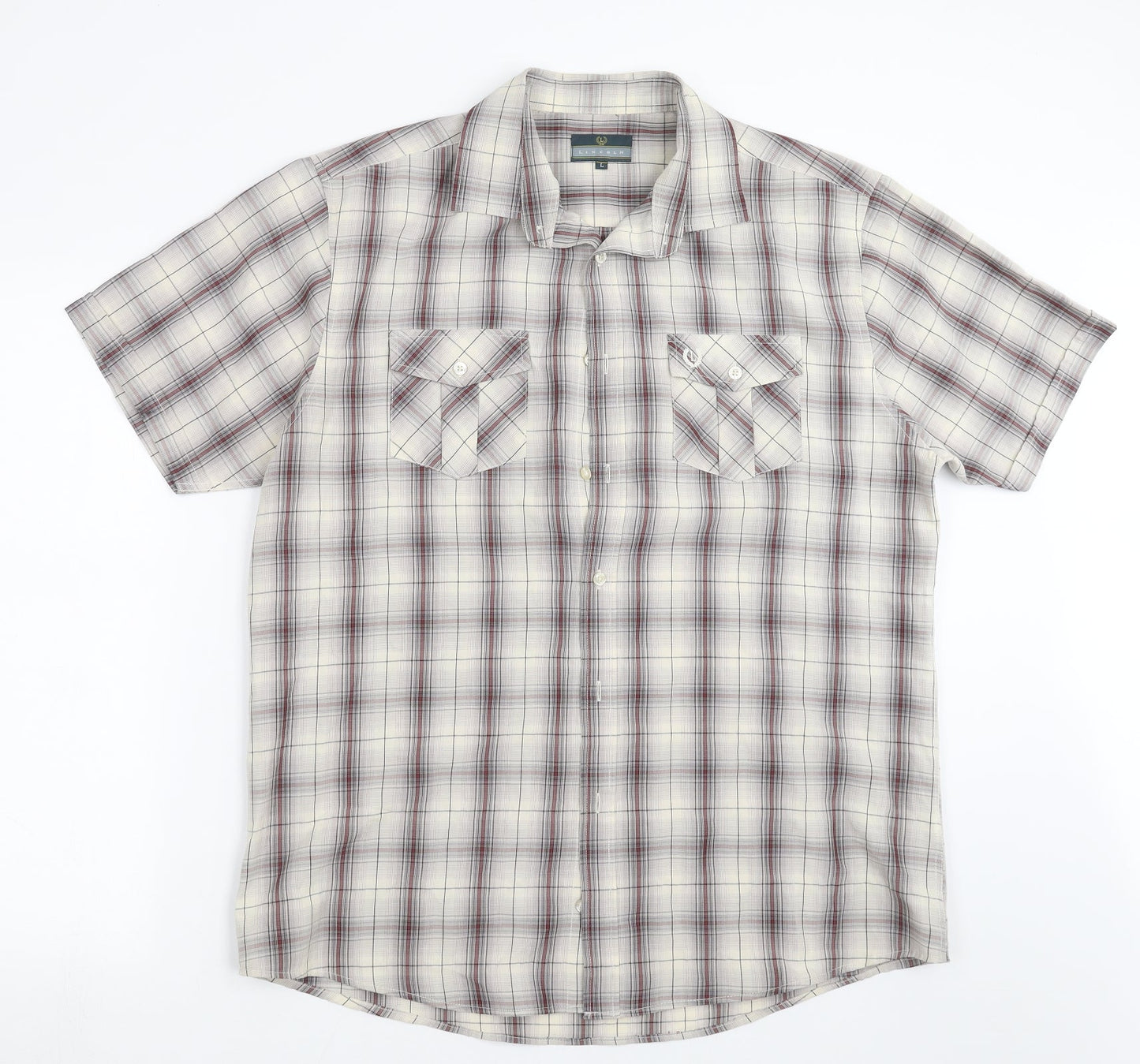 Lincoln Mens Beige Check   Button-Up Size L