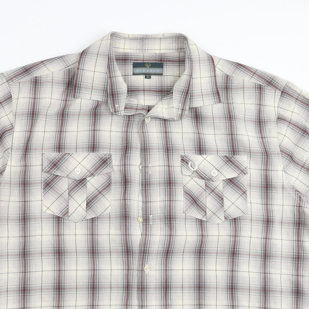 Lincoln Mens Beige Check   Button-Up Size L