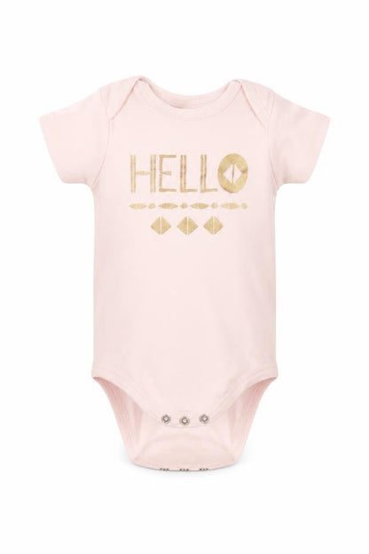 Front view of chick pea girls’ pink babygrow one-piece, size 3-6, months