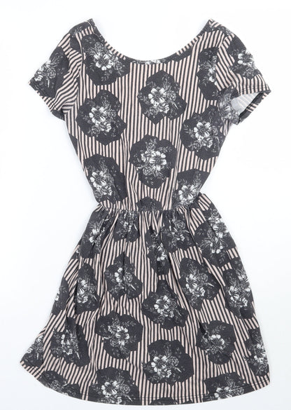 Preloved Topshop Womens Beige Floral  A-Line  Size 6 - Front