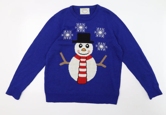 Preworn Mens Blue  Knit Pullover Sweatshirt Size L  - christmas