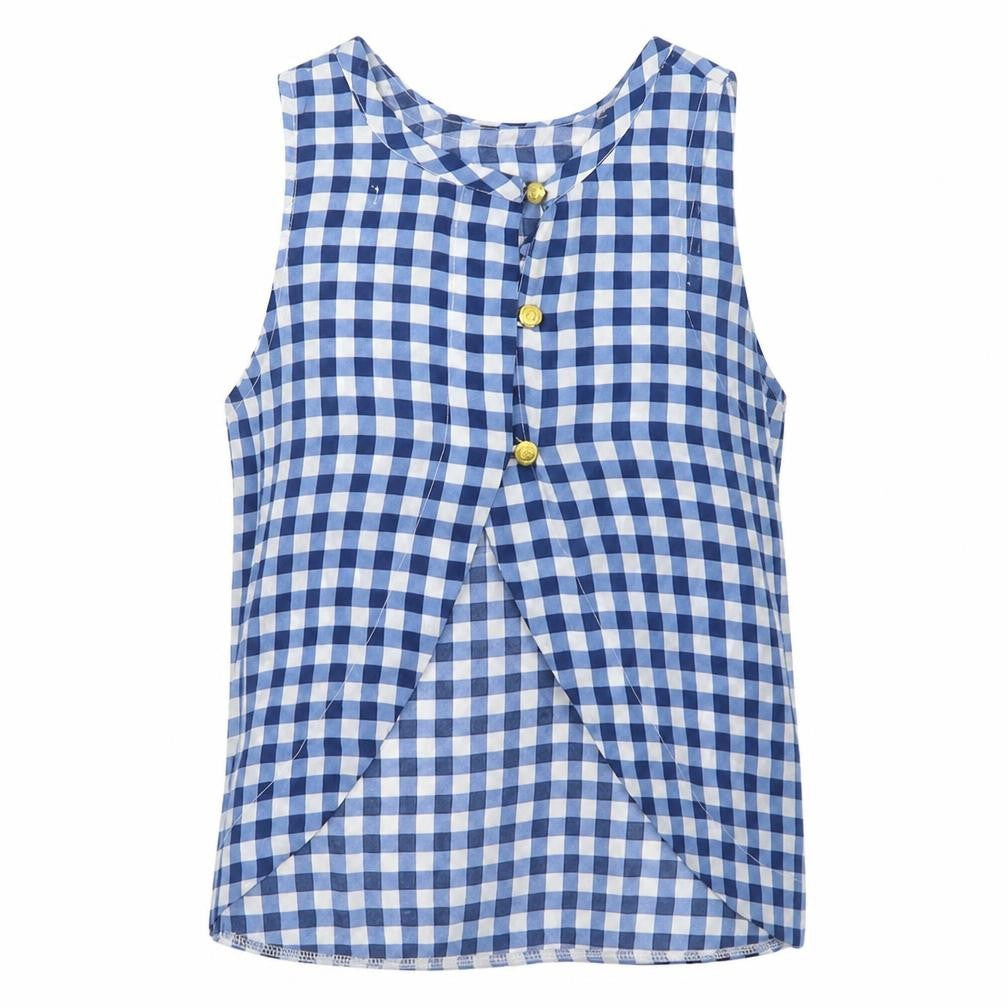 Preworn Womens Blue Check Mesh Basic T-Shirt Size 8