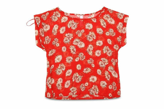 Miss Moda Womens Red Floral  Basic T-Shirt Size S