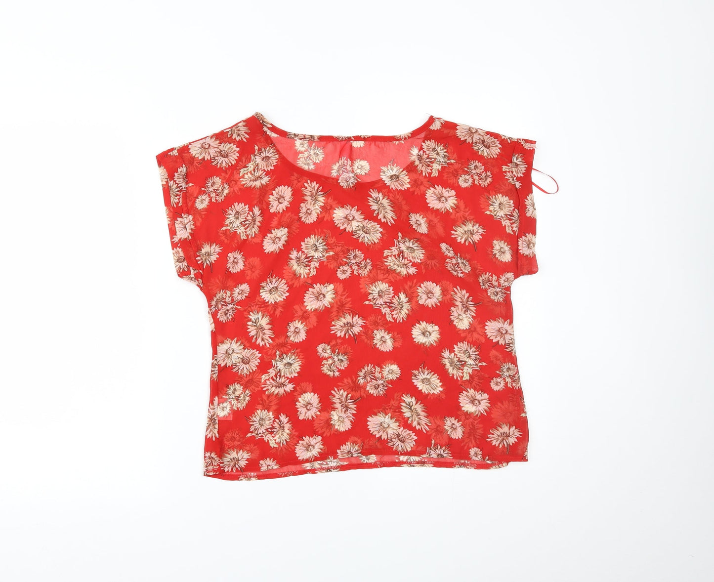 Miss Moda Womens Red Floral  Basic T-Shirt Size S