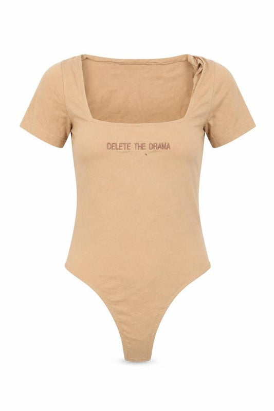 Front view of I SAW IT FIRST women’s beige bodysuit one-piece, size UK 8