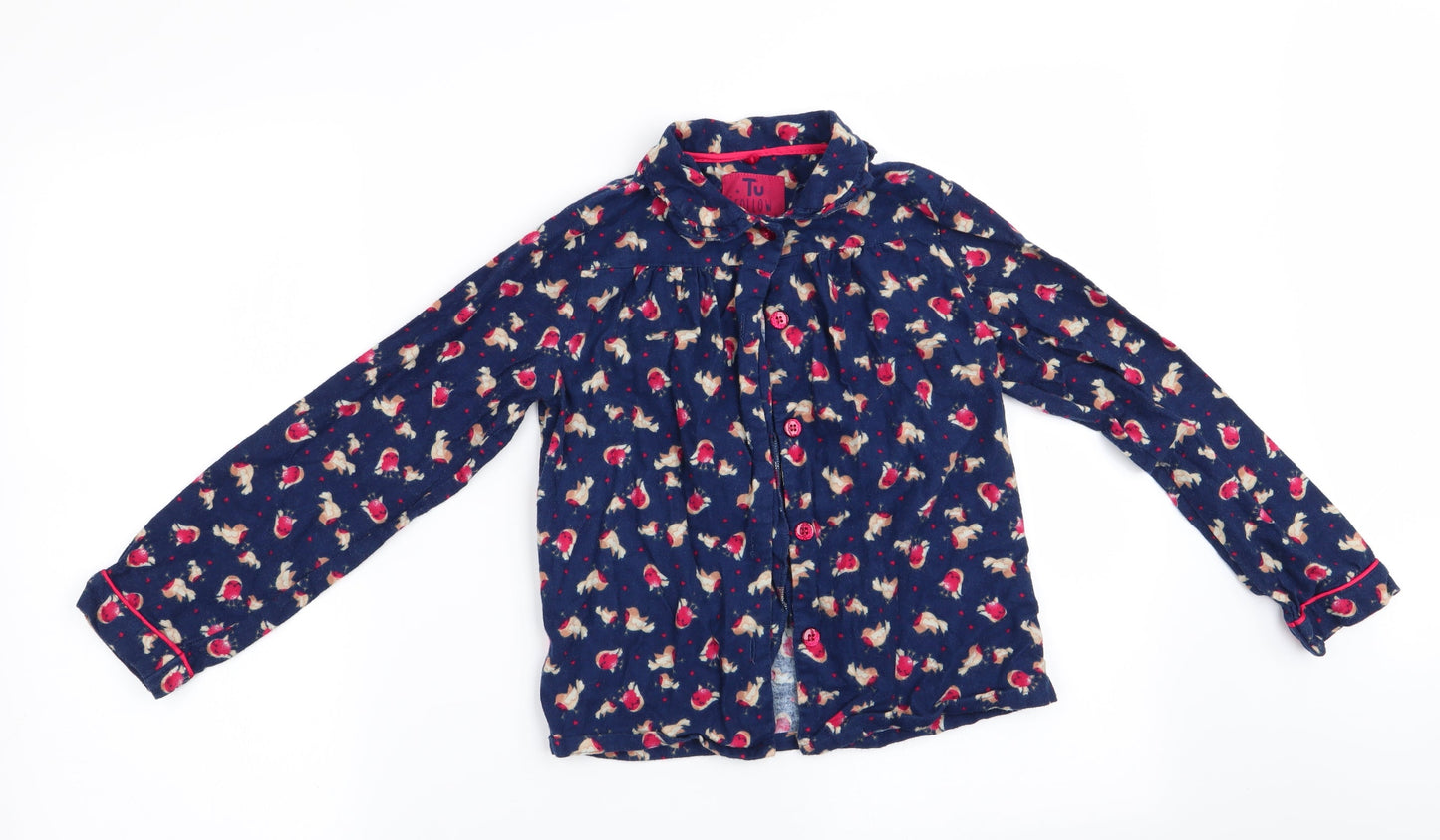 TU Girls Blue Animal Print   Pyjama Top Size 8-9 Years  - Robin Christmas