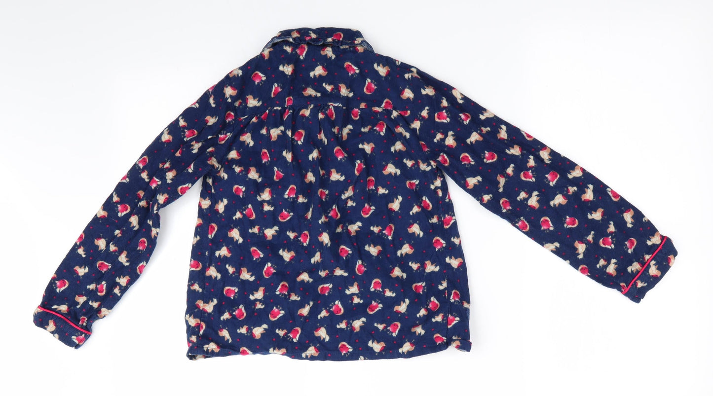 TU Girls Blue Animal Print   Pyjama Top Size 8-9 Years  - Robin Christmas