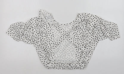 Boohoo Womens White Polka Dot  Basic Blouse Size 8