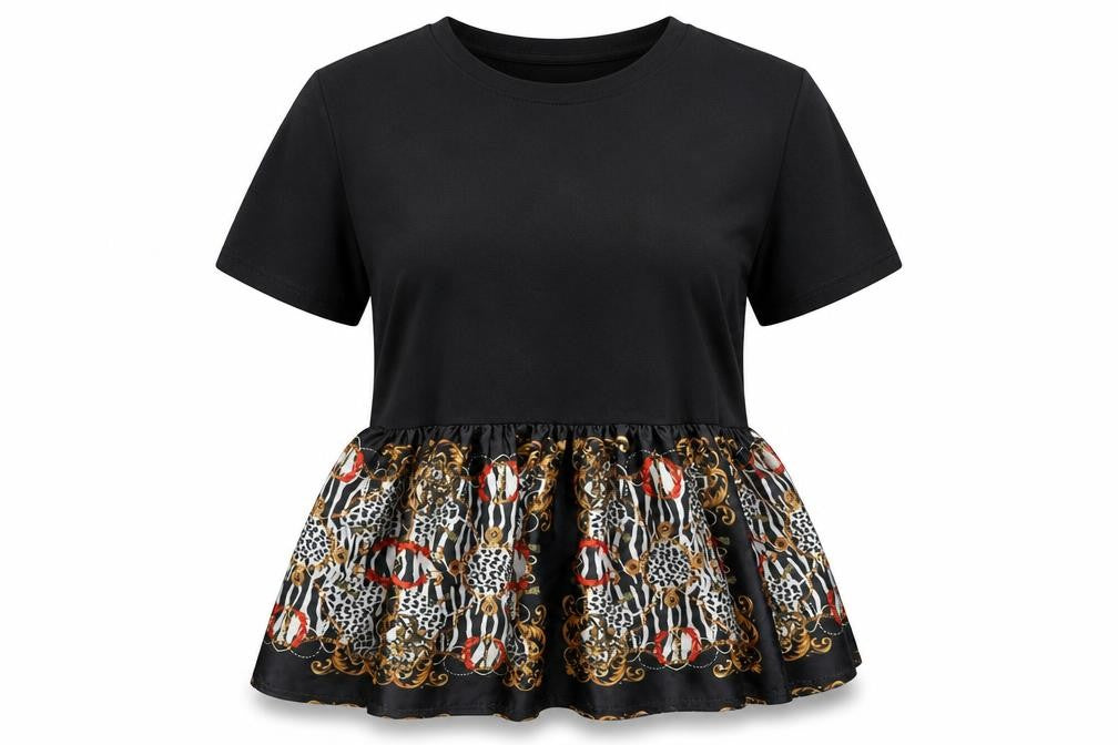 Boohoo Womens Black Animal Print  Basic T-Shirt Size S