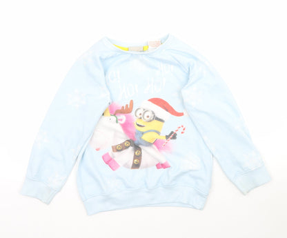 Preloved NEXT Girls Blue   Pullover Sweatshirt Size 7 Years  - Minions Christmas - Front