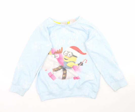 NEXT Girls Blue   Pullover Sweatshirt Size 7 Years  - Minions Christmas