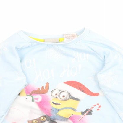 Preloved NEXT Girls Blue   Pullover Sweatshirt Size 7 Years  - Minions Christmas - Detail