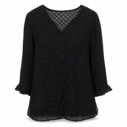 WOW Womens Black  Mesh Fit & Flare  Size S  - Flower embroidery short Dress/Long top