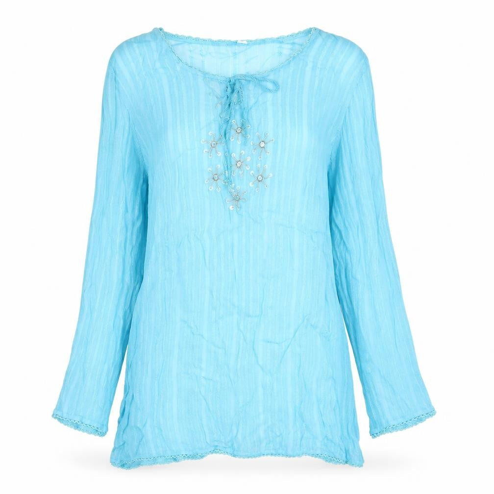 WOW Womens Blue   Basic Blouse Size S  - Tie Detail
