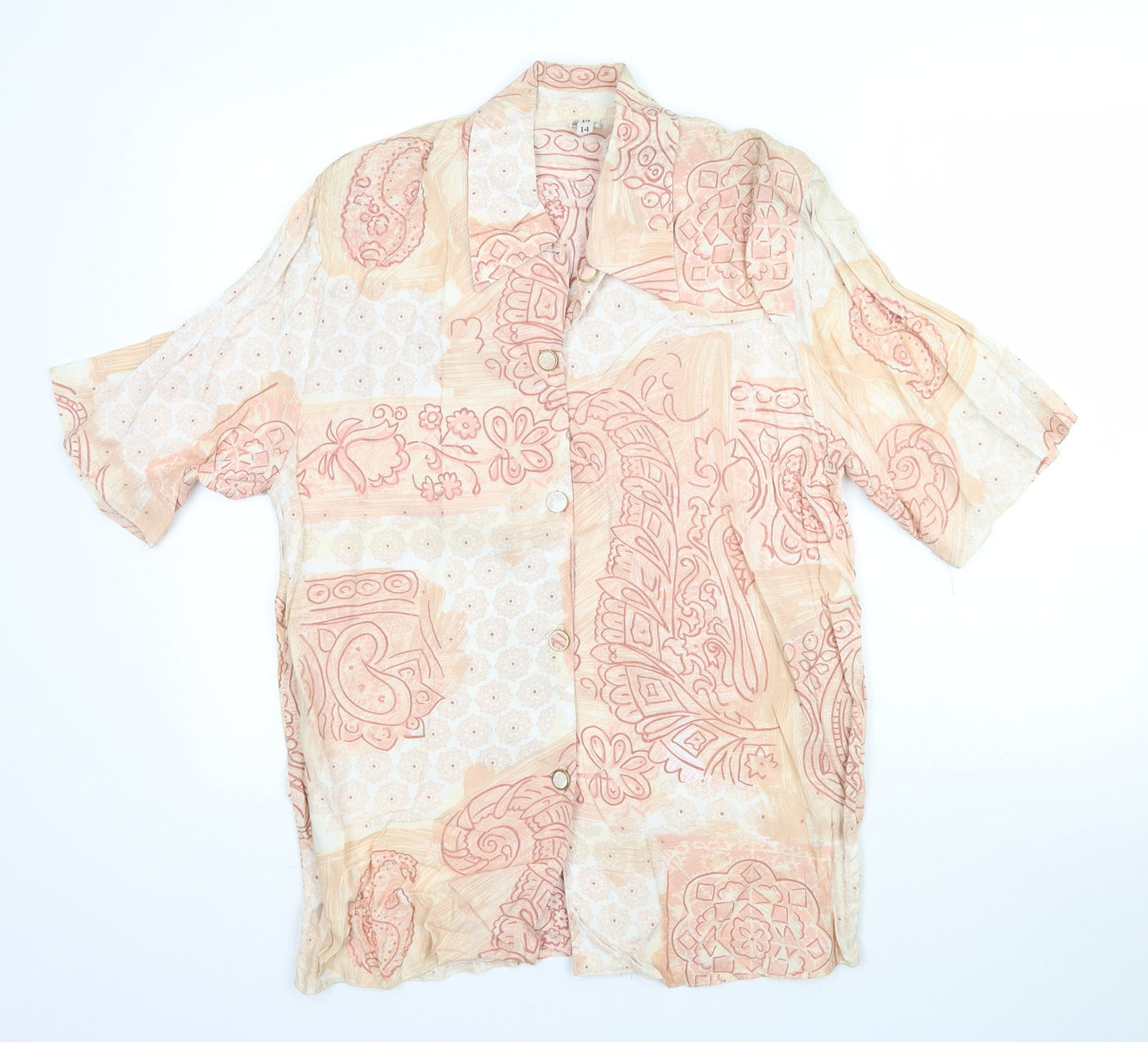 Preworn Womens Beige Paisley  Basic Button-Up Size 14