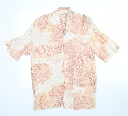 Preworn Womens Beige Paisley  Basic Button-Up Size 14