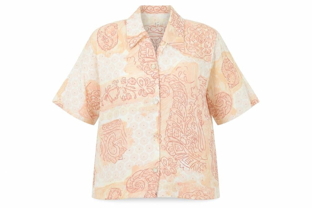Preworn Womens Beige Paisley  Basic Button-Up Size 14