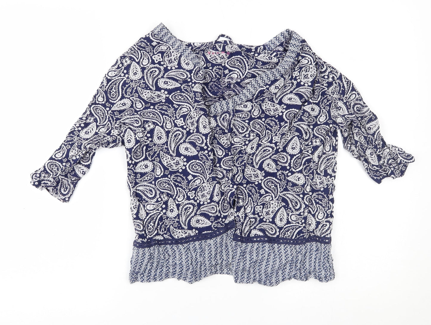 Nutmeg Girls Blue Paisley  Cardigan Jumper Size 12-13 Years