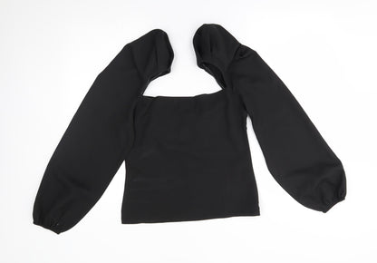 Back view of Missguided women’s black basic blouse, size UK 12