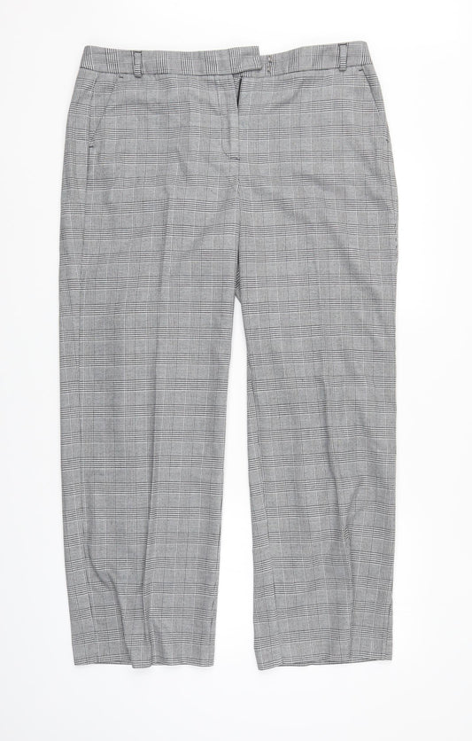 M&S Womens Grey Check  Trousers  Size 16 L29 in