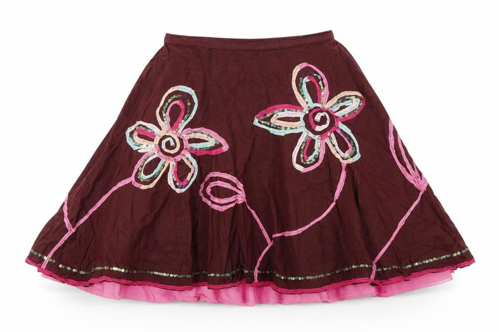 Marks & Spencer Girls Brown Floral  Pleated Skirt Size 6 Years