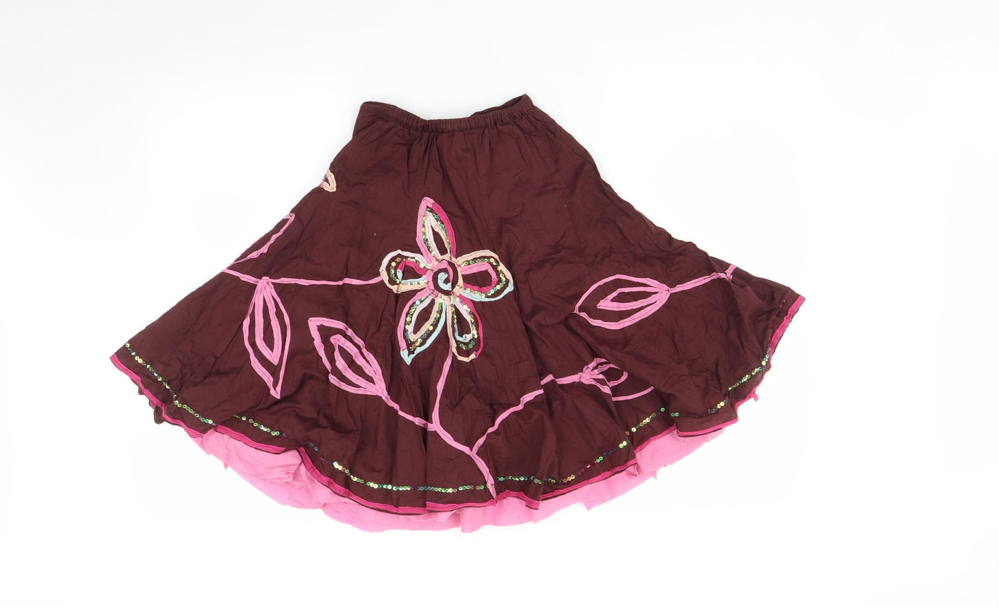 Marks and Spencer Girls Brown Floral  Pleated Skirt Size 6 Years