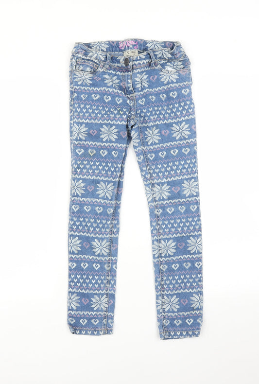 NEXT Girls Blue Fair Isle  Skinny Jeans Size 9 Months
