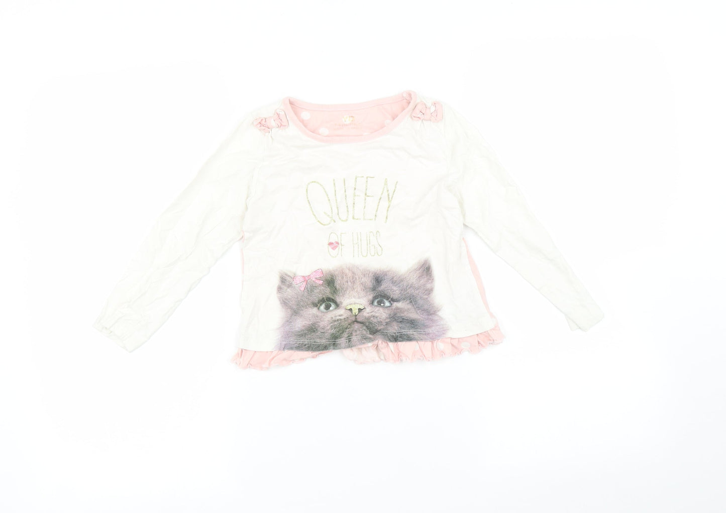 YD Girls Multicoloured Polka Dot  Basic T-Shirt Size 5-6 Years  - Cat print