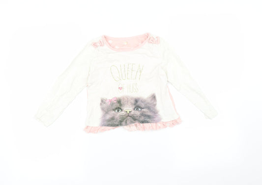 YD Girls Multicoloured Polka Dot  Basic T-Shirt Size 5-6 Years  - Cat print