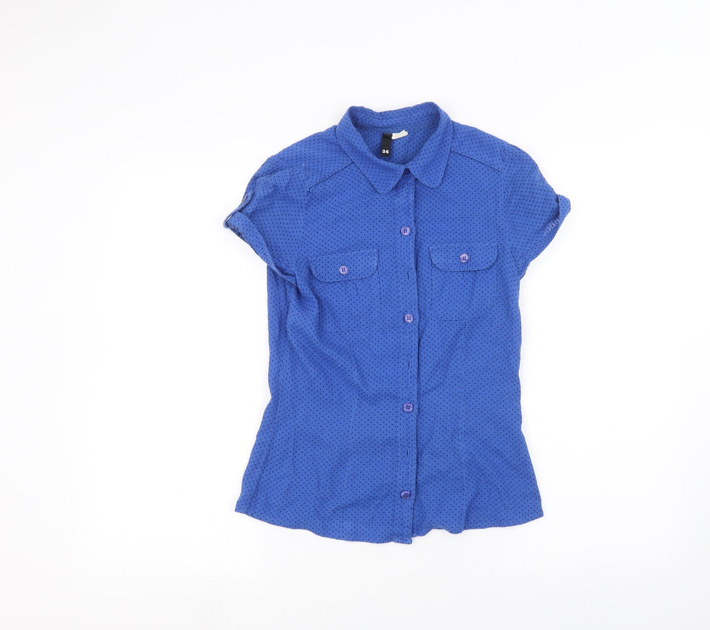 H&M Womens Blue Polka Dot  Basic Button-Up Size 6