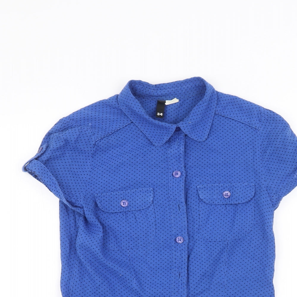 H&M Womens Blue Polka Dot  Basic Button-Up Size 6