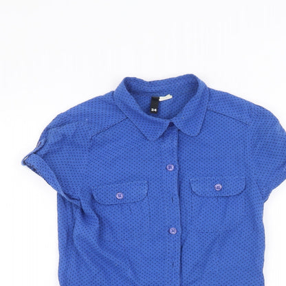 H&M Womens Blue Polka Dot  Basic Button-Up Size 6