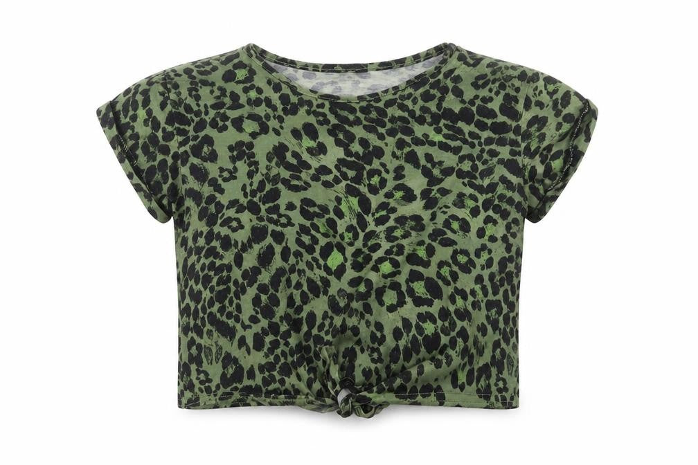 M&Co Womens Green Animal Print  Basic T-Shirt Size 10