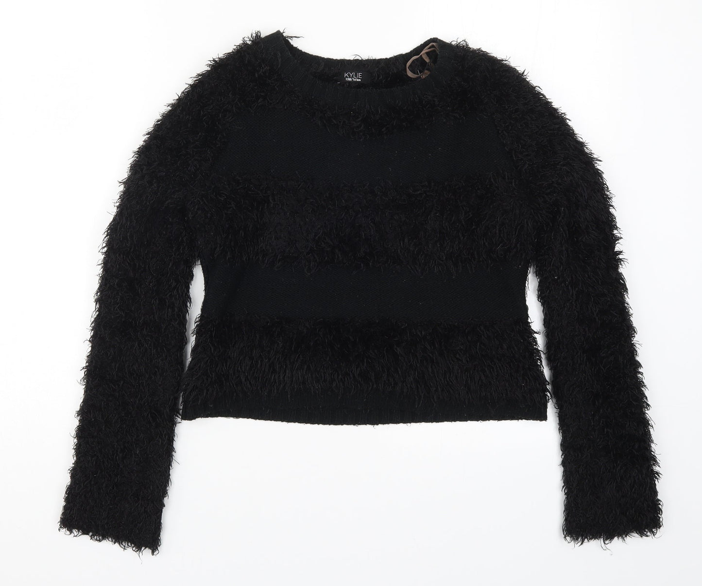 M&Co Girls Black Striped Knit Pullover Jumper Size 13-14 Years