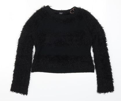 Preloved M&Co Girls Black Striped Knit Pullover Jumper Size 13-14 Years - Front