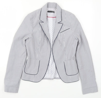 Additional front view of Atmosphere women’s blue striped jacket blazer, size UK 6