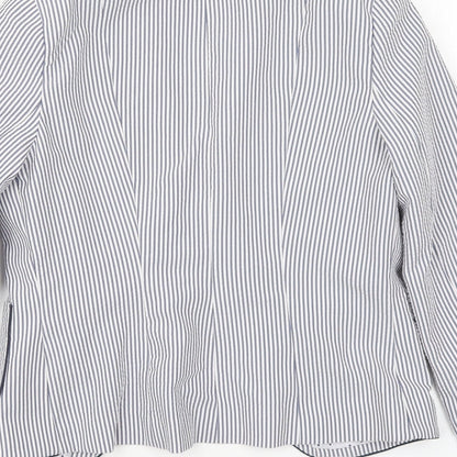 Brand and care label for Atmosphere women’s blue striped jacket blazer, size UK 6
