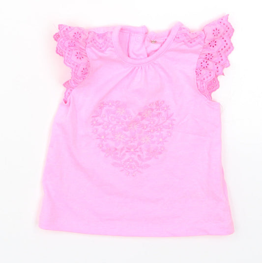 Primark Girls Pink   Basic T-Shirt Size 3-6 Months  - Love Heart