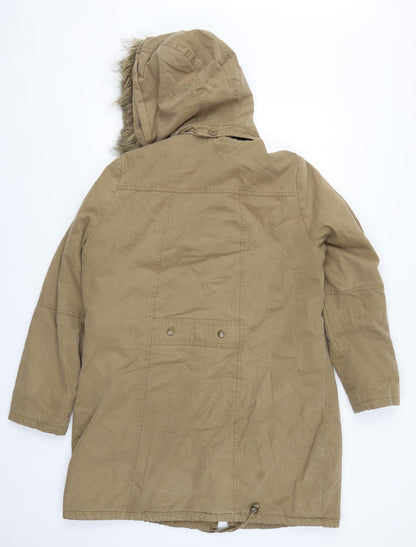 Back view of Linea women’s beige parka coat, size UK 14