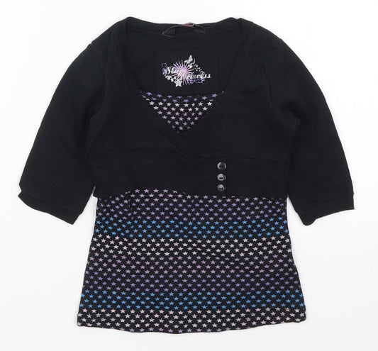 Young Dimension Girls Black   Basic T-Shirt Size 7-8 Years  - Stars