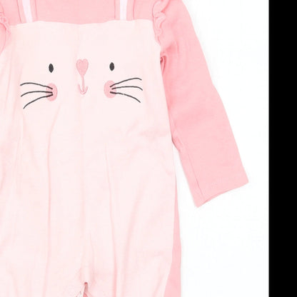 Close-up detail of Pep&Co girls’ pink solid cami one piece, size 6-9, months - rabbit