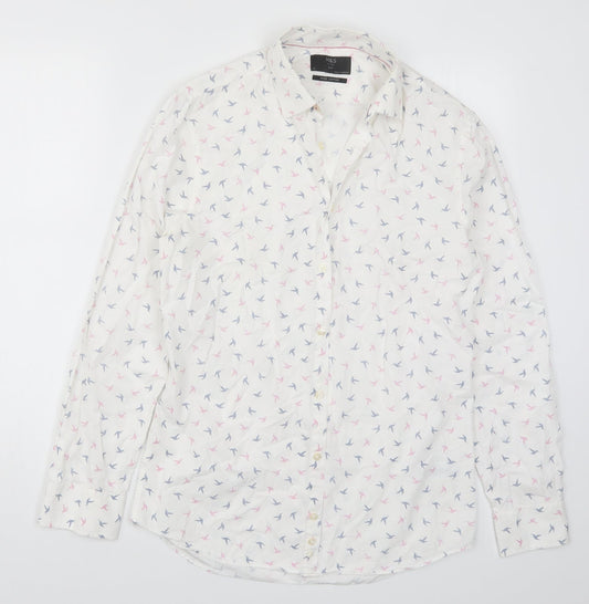 Marks and Spencer Mens White    Button-Up Size S  - Pink and Blue Bird Print