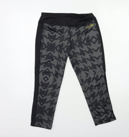 Front view of Ellesse women’s black geometric compression leggings, size UK 10, 19-inch leg