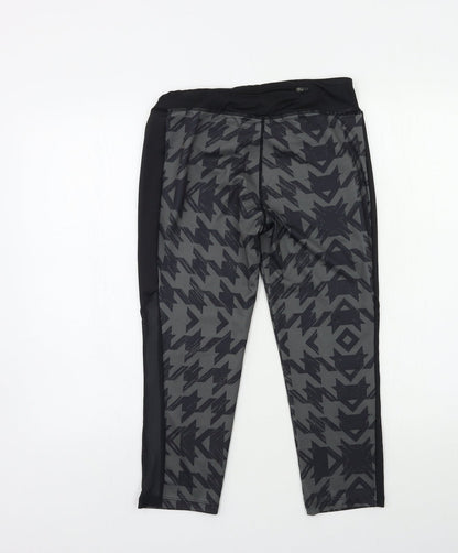 Back view of Ellesse women’s black geometric compression leggings, size UK 10, 19-inch leg