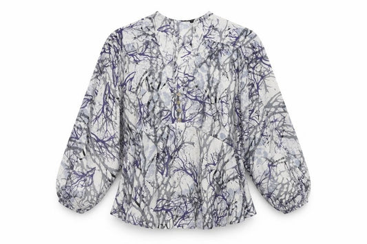 Marks and Spencer Womens Blue Floral  Basic Blouse Size 8