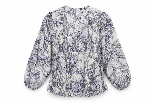 Marks and Spencer Womens Blue Floral  Basic Blouse Size 8